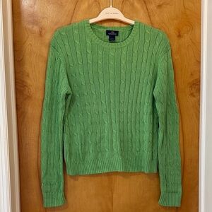 Brooks Brothers Vibrant Green 100% Cotton Cable Knit Sweater